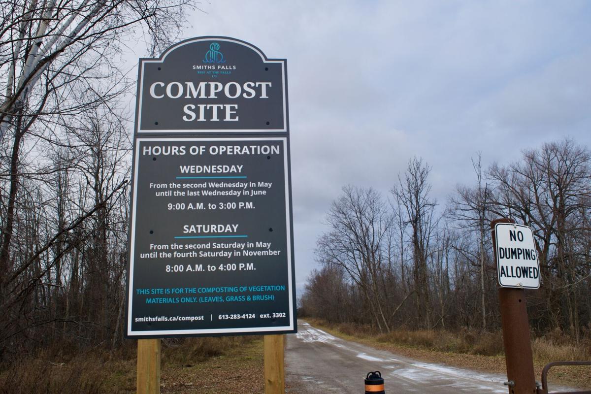 Smiths Falls compost site sign at municipal yard waste site